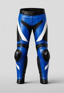 Pantalones de Cuero Azul Genuino para Motociclistas – Ropa Resistente para Motociclistas - Product Image 1
