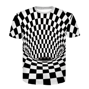 T-shirt décontracté d'été pour homme, noir et blanc, imprimé 3D, col rond, manches courtes, en polyester, personnalisable avec logo OEM ODM - Product Image 3
