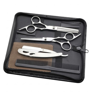 Kit de ciseaux de coiffure professionnels de haute qualité pour la coupe et l'éclaircissement des cheveux, en acier inoxydable, à manche long et tranchant, pour salon de coiffure, noir - Product Image 1