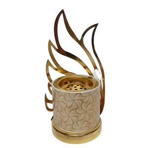 Vente en gros de brûleur d'encens en métal doré avec base en cristal, porte-bakhoor de luxe, bol à encens arabe Mabkhara pour le Ramadan, cadeau pour l'Aïd - Product Image 5