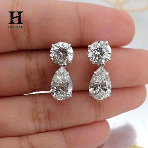 Luxury Two-Stone Drop <b>Earrings</b>, Round and Pear Cut Diamond <b>Dangle</b> <b>Earrings</b>, 14K <b>Gold</b> Fine Jewelry for Weddings and Bridal Wear - Product Image 5