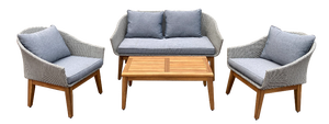 Outdoor Rattan Sofa <b>Table</b> Set Wooden Patio Conversation Furniture Cushioned Seating for Garden <b>Balcony</b> Hotel - Product Image 1
