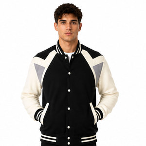 Hot Selling Black <b>White</b> Letterman <b>Jacket</b> Contrast Sleeves Premium Stitching Stylish Daily Outfit - Product Image 1