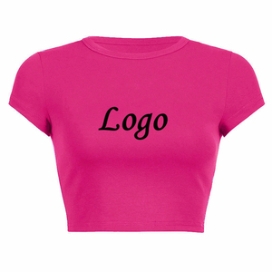 Conjuntos de Verano Personalizados para Mujer, Top Corto con Cuello Redondo, Camisetas de Algodón Lisas con Estampado Gráfico, Camisetas al por Mayor, Tops Cortos para Mujer - Product Image 5