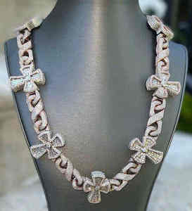 Chaîne Croix en Argent Sterling 925 Haut de Gamme avec Moissanite, Testée au Diamant, Gravure Personnalisée Gratuite, Plaqué Or, Style Hip Hop - Product Image 1