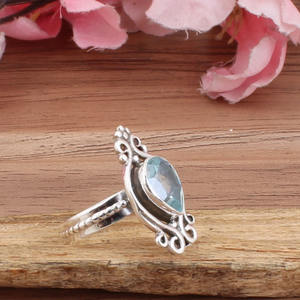 Bague d'anniversaire vintage en argent sterling 925 sertie de topaze bleue, style Art déco, filigrane, bande londonienne, style antique pour femmes - Product Image 4