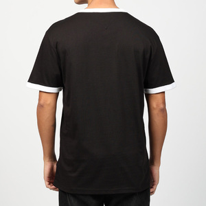 T-shirt à manches courtes pour homme, noir uni, col rond, avec bordure contrastée blanche, style décontracté, tissu jersey 100% coton - Product Image 4