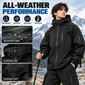 Men's Black Waterproof Soft <b>Shell</b> <b>Jacket</b> Hooded Zip Up Tactical Winter Coat - Product Image 6