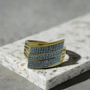 Elegant 22K Gold <b>Mens</b> <b>Ring</b> with Triple Diamond Layer Curved Design Stylish Heavy Finger <b>Ring</b> Luxury Jewellery - Product Image 3