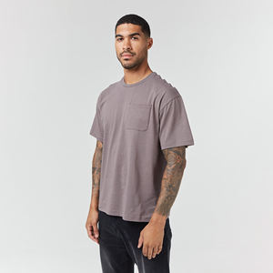T-shirt gris à manches courtes et col rond pour homme, 100 % coton jersey tricoté, couleur unie, coupe classique - Product Image 2