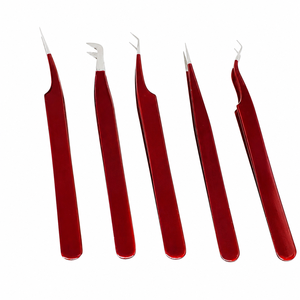 Kit professionnel de 5 pinces à épiler en acier inoxydable pour extensions de cils, pointes lisses, précision, droites et courbées pour cils volumineux - Product Image 3