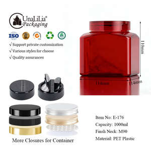 Pot carré en plastique PET de 1L à large ouverture - Pot à crème vide rouge de 33oz pour emballage cosmétique personnalisé - Product Image 2