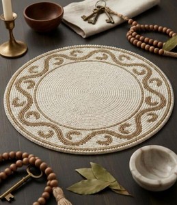 Handmade <b>Beaded</b> Rose <b>Placemat</b>, Red Glass Bead Table Mat (14 Inch) - Product Image 3