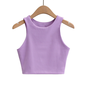 Top Corto de Punto sin Mangas con Cuello Redondo para Mujer, Color Sólido, Informal, Transpirable, de Spandex y Poliéster - Product Image 2