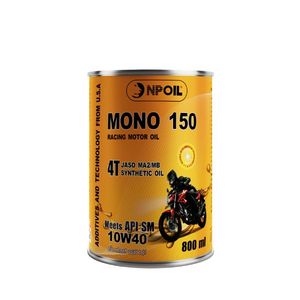 น้ำมันเครื่องสังเคราะห์แท้ NPOIL MONO 150 10W40 สำหรับรถแข่ง 4 จังหวะ ขนาด 0.8 ลิตร/1 ลิตร สำหรับรถจักรยานยนต์/สกู๊ตเตอร์ บรรจุภัณฑ์โลหะ ได้มาตรฐาน JASO MA2/MB - Product Image 1