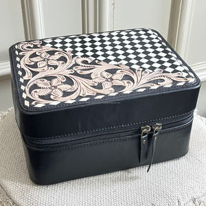Nouveauté : Étuis de rangement pour bijoux en cuir véritable de luxe, cuir floral ciselé à la main, intérieur en velours, organiseur de voyage - Product Image 4