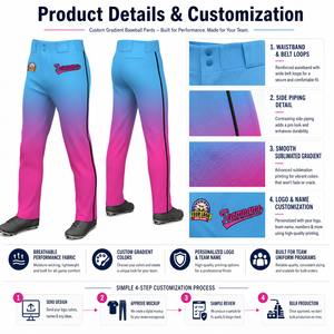 Pantalon de baseball personnalisé à sublimation dégradée avec bandes latérales, logo et nom personnalisés, respirant, pour jeunes, hommes, femmes, vêtements de sport d'équipe - Product Image 6