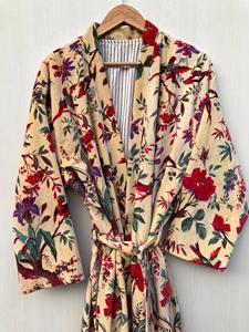 Bata Kimono de Terciopelo con Estampado de Aves: Albornoz de Algodón - Product Image 3