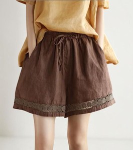 ชุดเซ็ตเสื้อผ้าผู้หญิงเอวสูงสีเบจผ้าฝ้าย พร้อมระบายขอบเอวยางยืด ทรงหลวม สไตล์ลำลอง ผ้าทอระบายอากาศได้ดี - Product Image 6