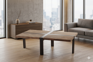 Mesa de Centro de Madera de Teca Sólida Macro con Estructura Metálica, Minimalista, Ecológica, Duradera, con Acabado Natural, para Sala de Estar - Product Image 2