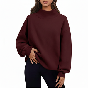 เสื้อสเวตเตอร์คอกลมโอเวอร์ไซส์สำหรับผู้หญิง สีพื้น แขนยาว ผ้าถัก สำหรับใส่ในฤดูใบไม้ร่วง - Product Image 4