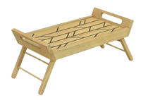 Plateau de service flexible en bois, design Asie du Sud-Est, pour lit, canapé, bureau, petit-déjeuner, avec pieds pliants et poignées à motif géométrique