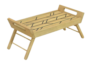 Southeast Asia Design Wooden Serving Tray Overbed <b>Sofa</b> Desk Breakfast Bed Tray with <b>Folding</b> Legs and Geometric Pattern Handles - Product Image 3