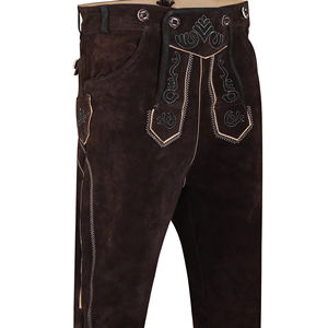 Lederhosen bavaroises noires personnalisées pour hommes, en daim léger, avec bretelles assorties mi-hautes - Product Image 1