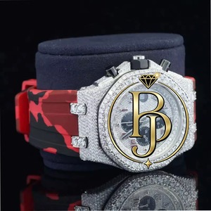 Briva Luxury Chronograph Men Watch <b>Red</b> Black Camouflage Stainless Steel Strap Iced Bezel Sport Quartz Arabic Numeral Glass 25mm - Product Image 6