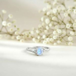 Oval Moonstone Engagement <b>Ring</b> <b>Split</b> Shank CZ Band June Birthstone <b>Ring</b> 925 Sterling Silver Modern Style Gemstone Jewelry Gift - Product Image 3
