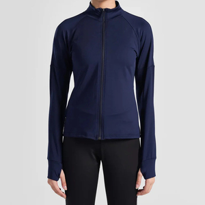 Chaqueta Deportiva de Punto para Mujer, Color Azul Marino, Manga Larga, con Cierre, Diseño Minimalista, Ropa Deportiva, para Primavera - Product Image 1