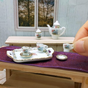 Juego de té de cerámica en miniatura 1:12, vajilla floral pintada a mano para casa de muñecas, juguete para decoración del hogar, para mayores de 14 años - Product Image 6
