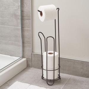 Support de papier toilette sur pied en métal écologique pour salle de bain, avec plateau de rangement et porte-rouleau – Vente en gros - Product Image 3