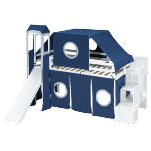 Lit mezzanine bleu taille double avec tente et tour pour enfants - Product Image 3