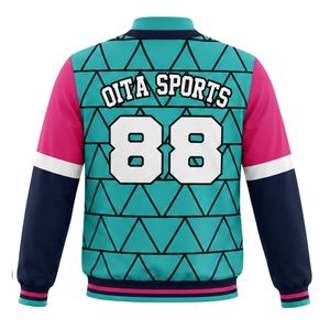 เสื้อแจ็คเก็ตเบสบอลสีเทอร์ควอยซ์ชมพูดำ ซิปยาว แขนยาว ชุดทีม ชุดยูนิฟอร์ม น้ำหนักเบา เสื้อคลุมกีฬา - Product Image 2