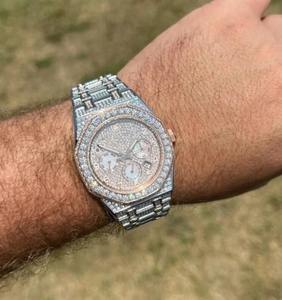 Reloj de Lujo Automático de Plata de Ley 925 con Moissanita para Hombre, Totalmente Cubierto de Diamantes, Cronógrafo, Estilo Hip Hop, Elegante y Ejecutivo - Product Image 2