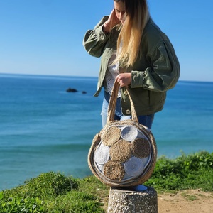 Bolso de mano informal estilo bohemio, ecológico y hecho a mano, de yute trenzado con patrón de letras y asas tejidas duraderas para - Product Image 5