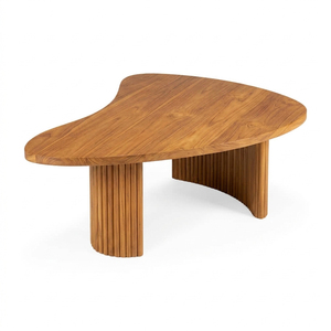 Table de salle à manger scandinave moderne en teck massif rainuré, forme de rein, mobilier de luxe organique haut de gamme pour la maison, non pliable - Product Image 2