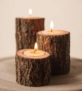 Porte-bougie rustique en chêne, support à bougies en bois, forme conique, trois emplacements, finition brun foncé, décoration d'intérieur - Product Image 6