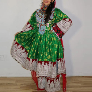 Robe afghane traditionnelle en velours naturel solide de haute qualité, faite à la main, pour femmes, avec fermeture éclair, dentelle et décorations à boutons. - Product Image 2
