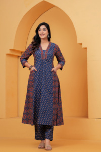 Latest <b>Women</b> Navy Blue Ethnic Printed <b>Kurta</b> Set with Dupatta | Traditional Indian Ladies Suit - Product Image 3