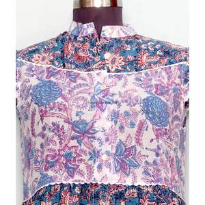 Vestido Mini de Verano con Estampado Floral, Cuello Redondo, Manga Corta, Tejido de Algodón Orgánico Cómodo, Detalle de Botones, Estilo Casual de Playa Hindú - Product Image 2