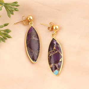 Wholesale Cute Fashion Jewelry Mohave Copper Turquoise Drop <b>Earrings</b> Brass 18K Gold Plated Marquise Gemstone Bezel Set <b>Earrings</b> - Product Image 6