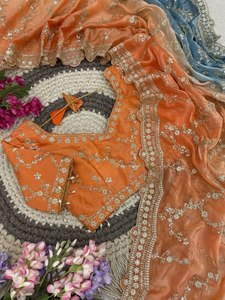 Exclusive Fendy <b>Satin</b> Soft <b>Saree</b> 3MM Sequence Border All Jhal Embroidery Lace Border Latkan Stitched Blouse Wrinkle Free Quick - Product Image 1