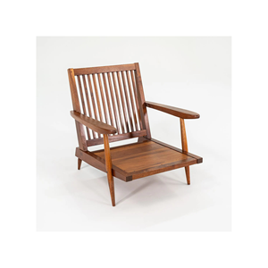 Chaise longue en teck massif à lattes, design bas avec accoudoirs, pour intérieur et extérieur, mobilier en teck naturel durable - Product Image 1