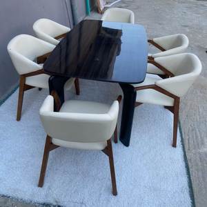 Modern Rectangle Dining <b>Table</b> With <b>Wood</b> Legs And Marble <b>Top</b> For Home Apartment Furniture 6 Seating Capacity Stable Design - Product Image 4