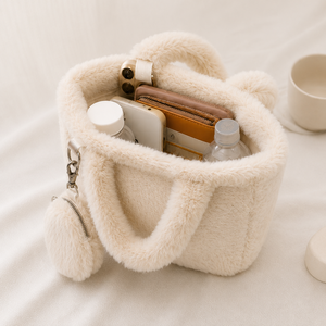 Luxury Faux Fur Tote <b>Bag</b> Soft Teddy Plush Handbag with Matching <b>Coin</b> Pouch Fashion Winter <b>Bag</b> for Women - Product Image 3