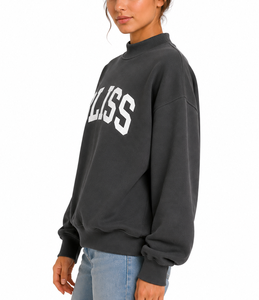 Oversized Women's <b>Mock</b> <b>Neck</b> Pullover Sweatshirt Front Logo Cotton Blend Cozy Everyday Streetwear Fashion <b>Top</b> - Product Image 1