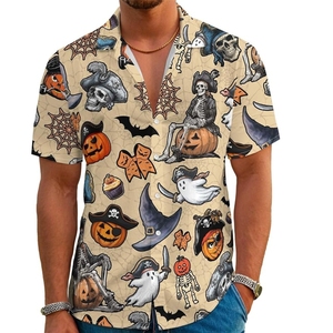 <b>Men's</b> Halloween <b>Pirate</b> Cartoon Printed Hawaiian <b>Shirt</b> Short Sleeve V-Neck Breathable Vacation <b>Shirt</b> Summer Style - Product Image 1