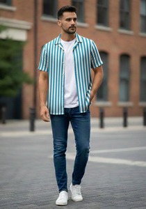 Camisa Formal de Algodón para Hombre con Estampado Batik a Rayas Hecho a Mano |   Fabricante de Camisetas de Verano Transpirables 100% Algodón - Product Image 6